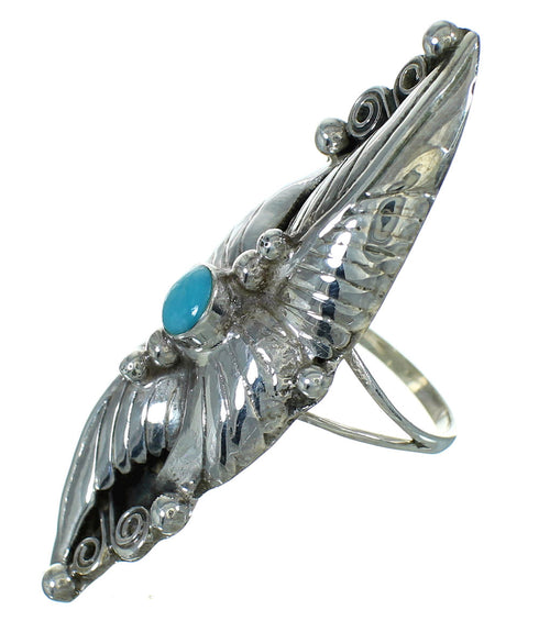 Southwestern Authentic Sterling Silver And Turquoise Scalloped Leaf Ring Size 5-3/4 YX89551
